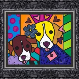 Romero Britto "Duke & Grace Magenta VIII" (2019) Original Painting